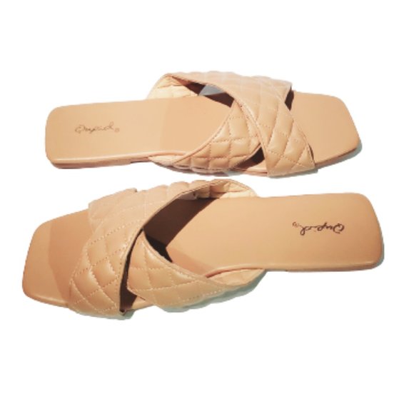 Qupid slip on square toe sandal,faux-leather strappy upper with quilted pattern. - Picture 2 of 5